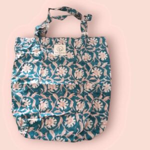 Claire Beaugrand Katoenen Tas Blauw met Licht Roze Bloem