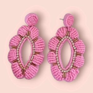 Oorbellen Ovaal Roze Strass