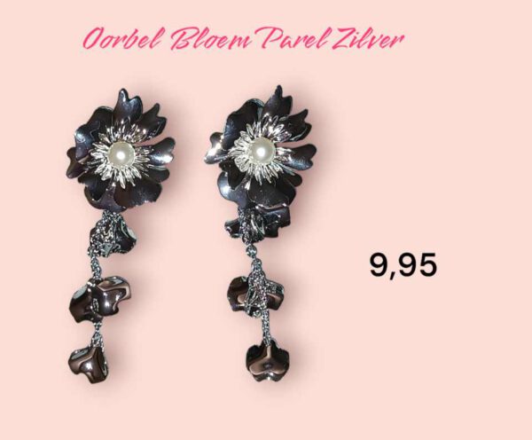Oorbel Bloem Parel Zilver