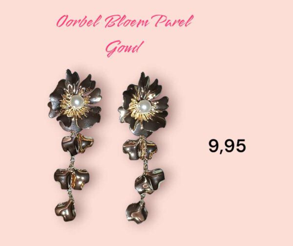 Oorbel Bloem Parel Goud