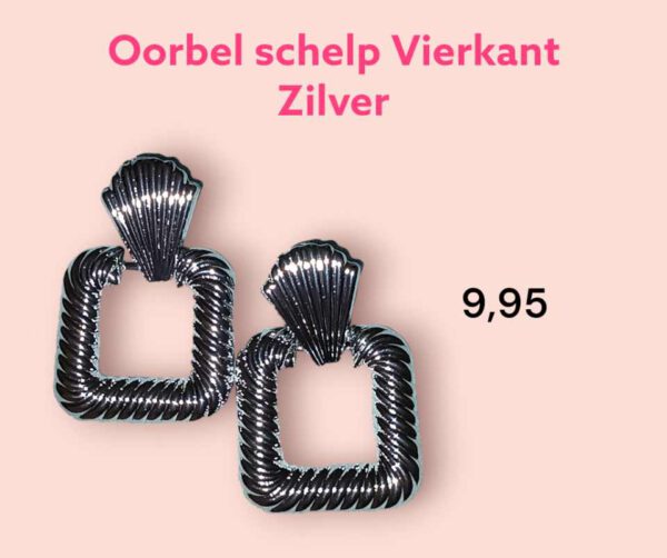 Oorbel Schelp Vierkant Zilver