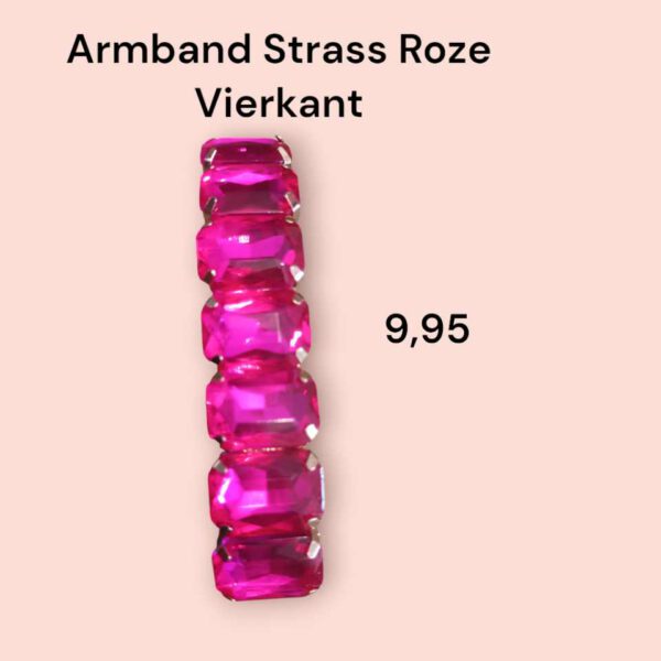 Armband Strass Roze Vierkant